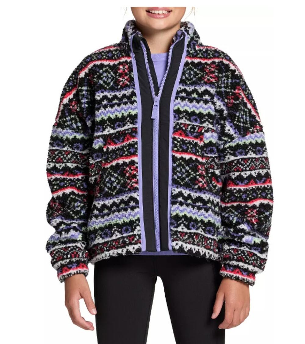 DSG Fleece Full Zip Jacket Girls Small (8-9) Funky Fair Isle High Pile $55